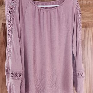 LOFT Mauve Lace Sleeve Blouse